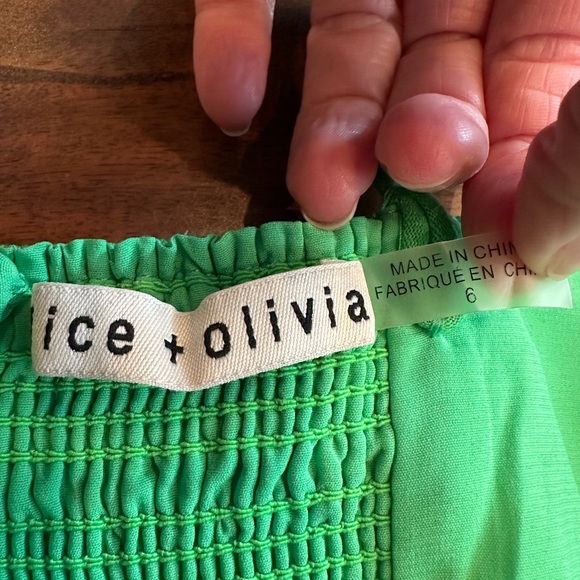 Alice + Olivia Melvina Tie Front Baby Doll Dress Green Mini Dress Linen Size 6 - Picture 4 of 5